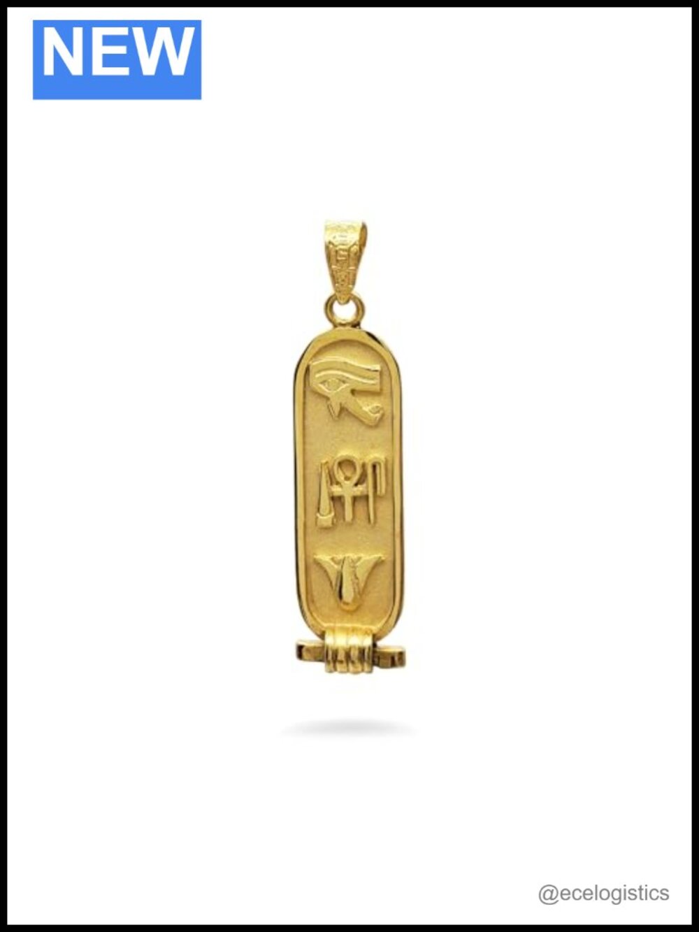 Egyptian Cartouche Pendant Necklace Gold Plated Sterling Silver Hieroglyphic